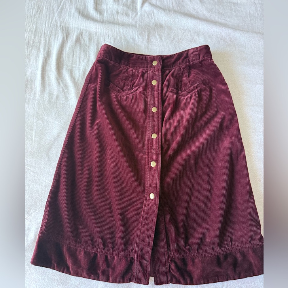 HOLDING HORSES Maroon Corduroy A-Line Skirt